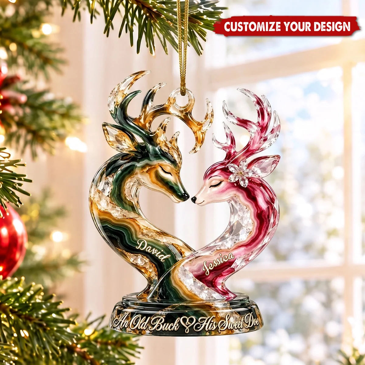 An Old Buck And His Sweet Doe Personalized Acrylic Ornament - Christmas Gift for Couples