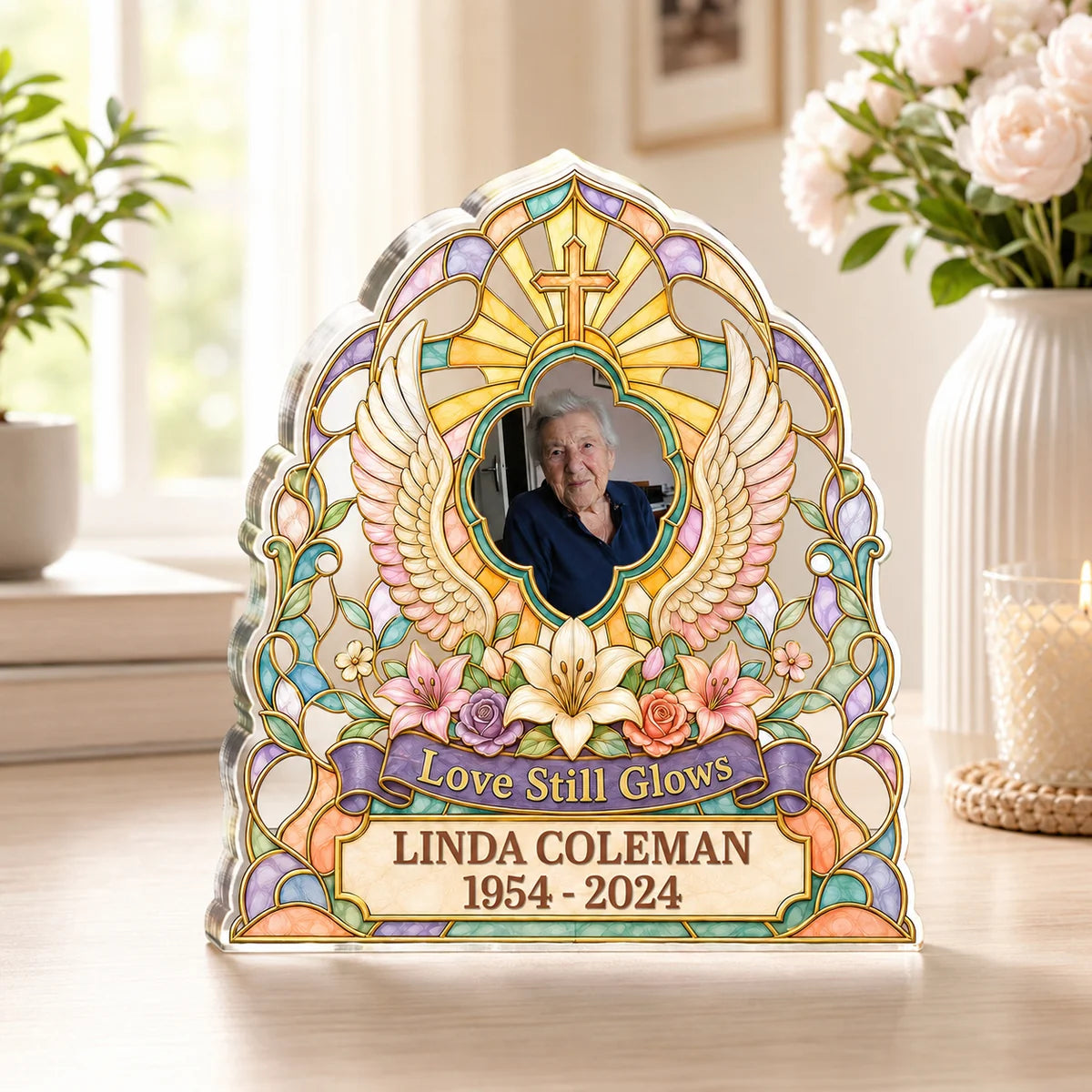 "Love Still Glows" Personalized Memorial Acrylic Plaque - Custom Bereavement Keepsake for Family