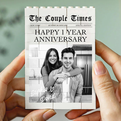 "The Couple Times" Custom Newspaper Photo Building Brick - Personalized Couple Anniversary Keepsake Gift