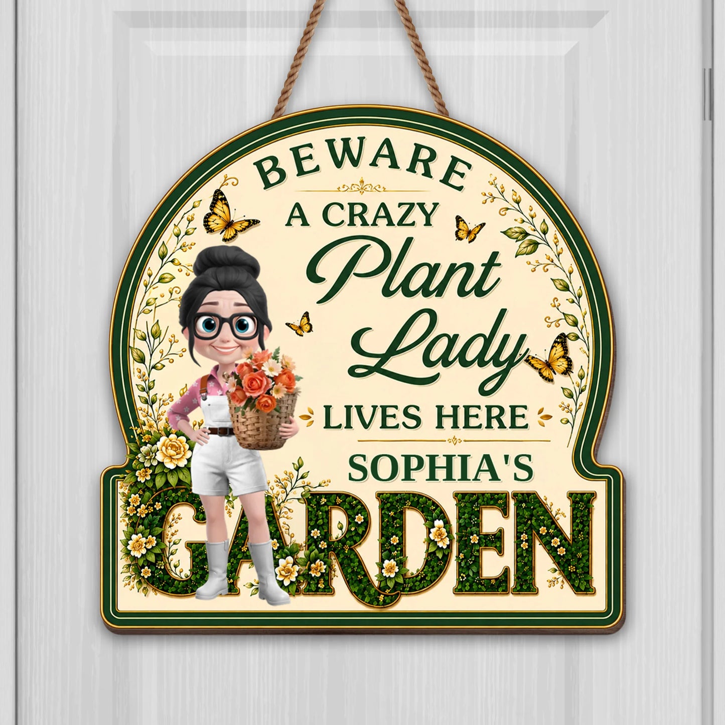 Custom Crazy Plant Lady Wood Sign for Mom with personalized design details for meaningful gifting