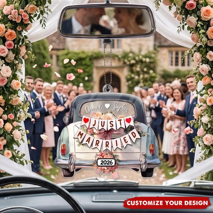 "Just Married" Personalized Wedding Car Ornament - Custom Acrylic Keepsake for Couples