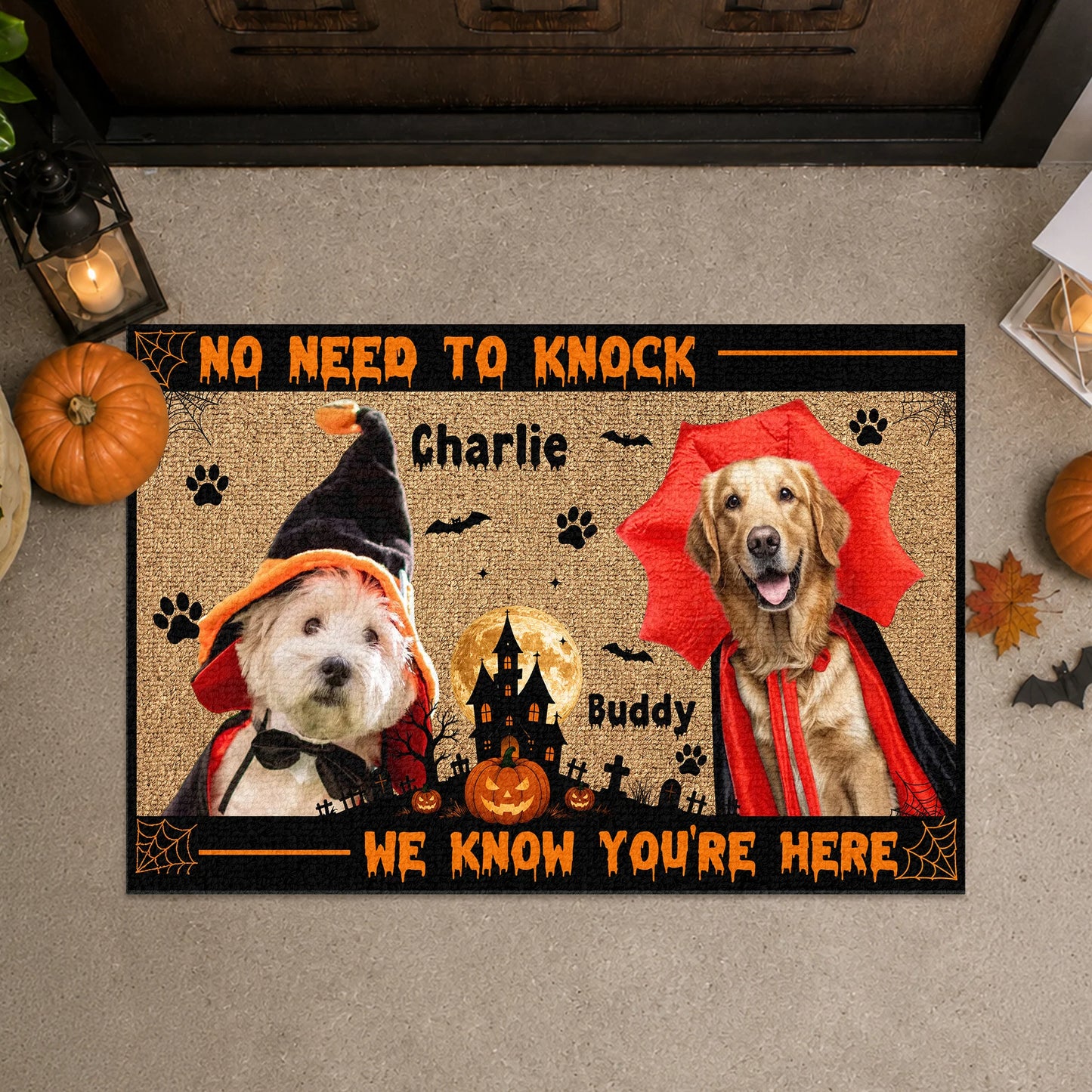 No Need To Knock We Know You're Here - Personalized Halloween Pet Doormat for Pet Lovers