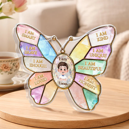 I Am Smart Brave Loved - Personalized Butterfly Acrylic Plaque Gift for Kids