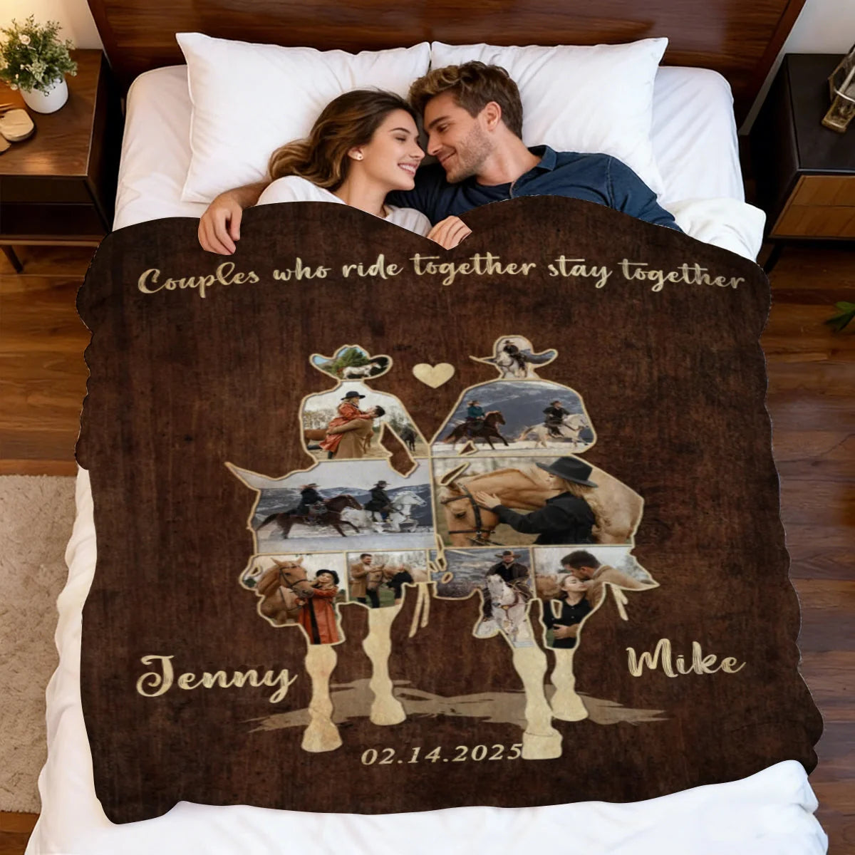 "Couples Who Ride Together Stay Together" Personalized Blanket - Custom Photo Horse Riding Gift