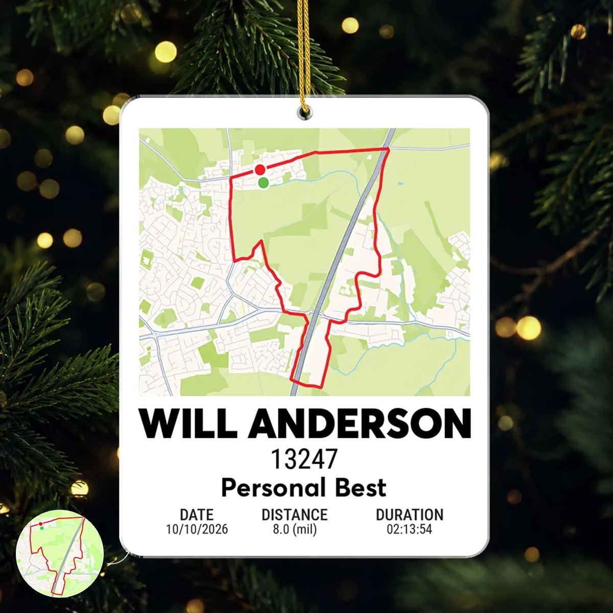 Personal Best Running Route Map Custom Acrylic Ornament - Personalized Runner Race Gift