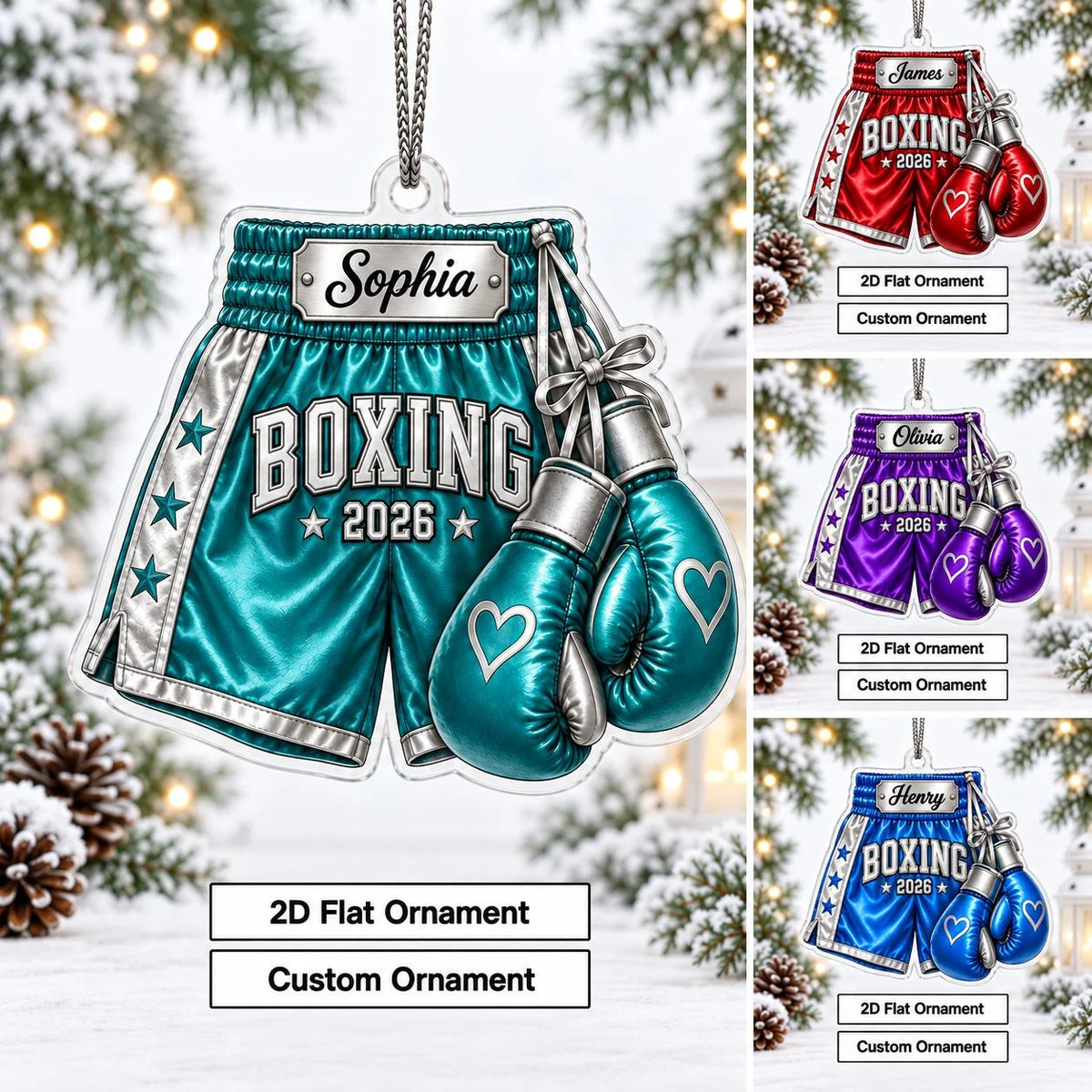 Custom Boxing Gloves & Shorts Christmas Acrylic Ornament - Personalized Gift for Boxer Coach Athlete