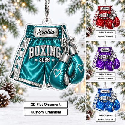 Custom Boxing Gloves & Shorts Christmas Acrylic Ornament - Personalized Gift for Boxer Coach Athlete