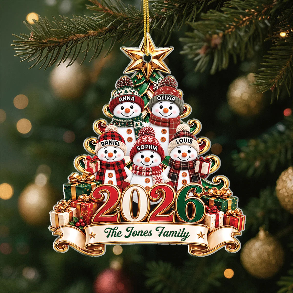 Personalized Snowman Family Acrylic Ornament - Custom 2026 Christmas Keepsake Gift
