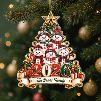 Personalized Snowman Family Acrylic Ornament - Custom 2026 Christmas Keepsake Gift