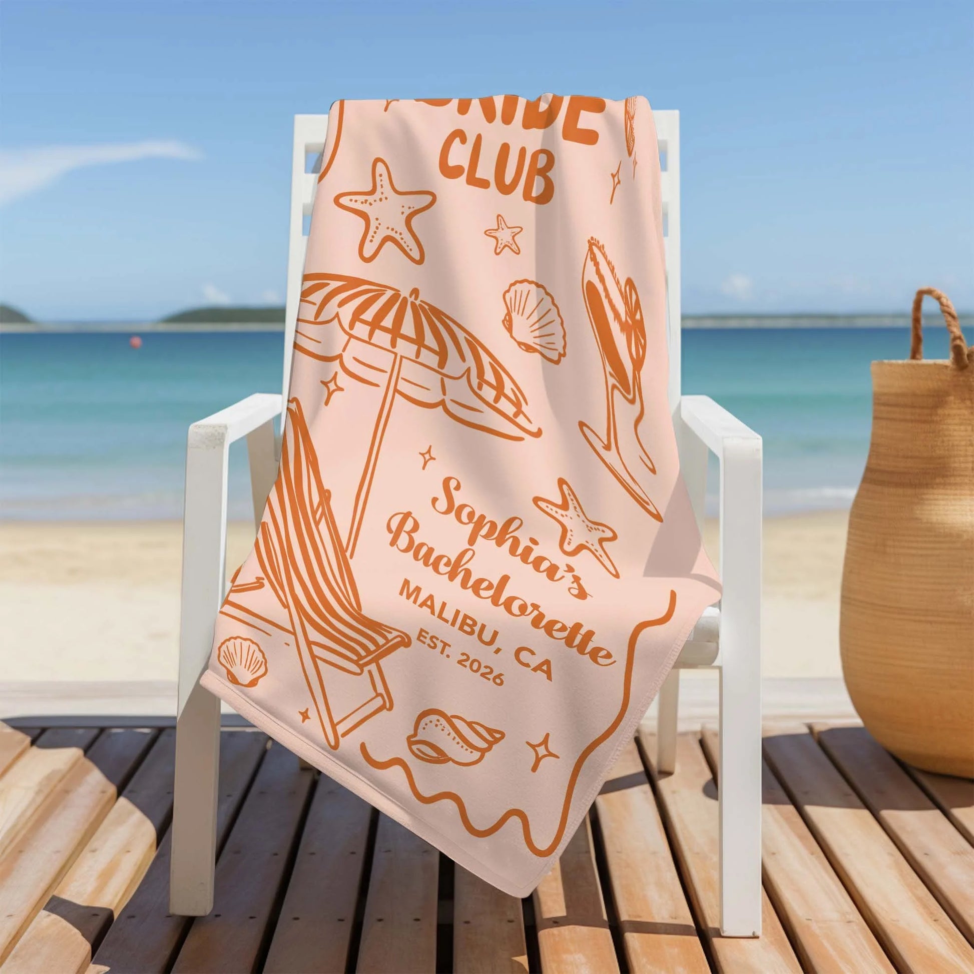 Personalized bachelorette beach towel with disco ball and beach chair design for bridesmaids image 6