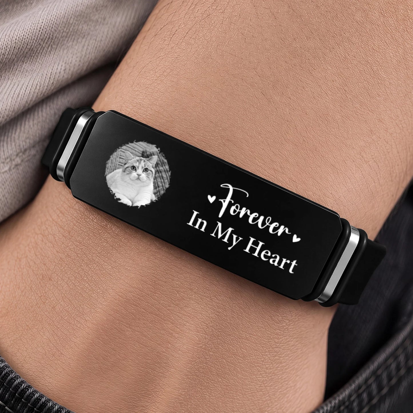 "You Never Walk Alone" Custom Pet Memorial Engraved Bracelet - Personalized Photo Gift for Pet Lovers