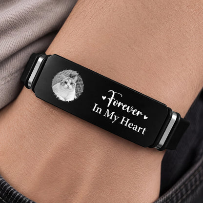 "You Never Walk Alone" Custom Pet Memorial Engraved Bracelet - Personalized Photo Gift for Pet Lovers