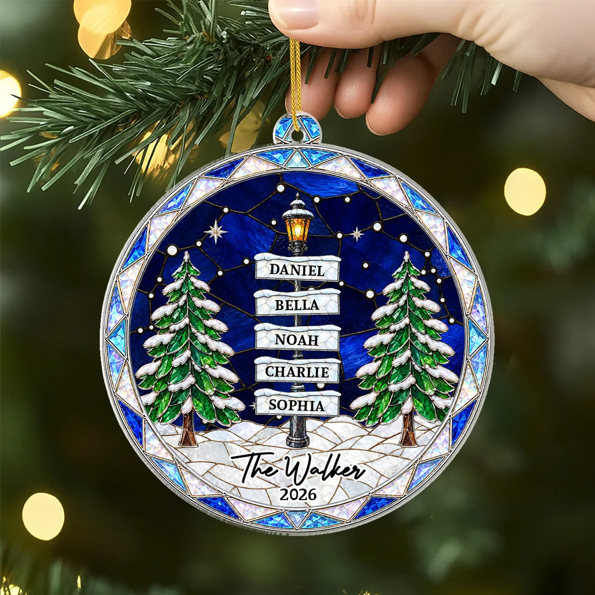 Winter Lamp Post Personalized Acrylic Ornament - Custom Christmas Tree Keepsake for Family