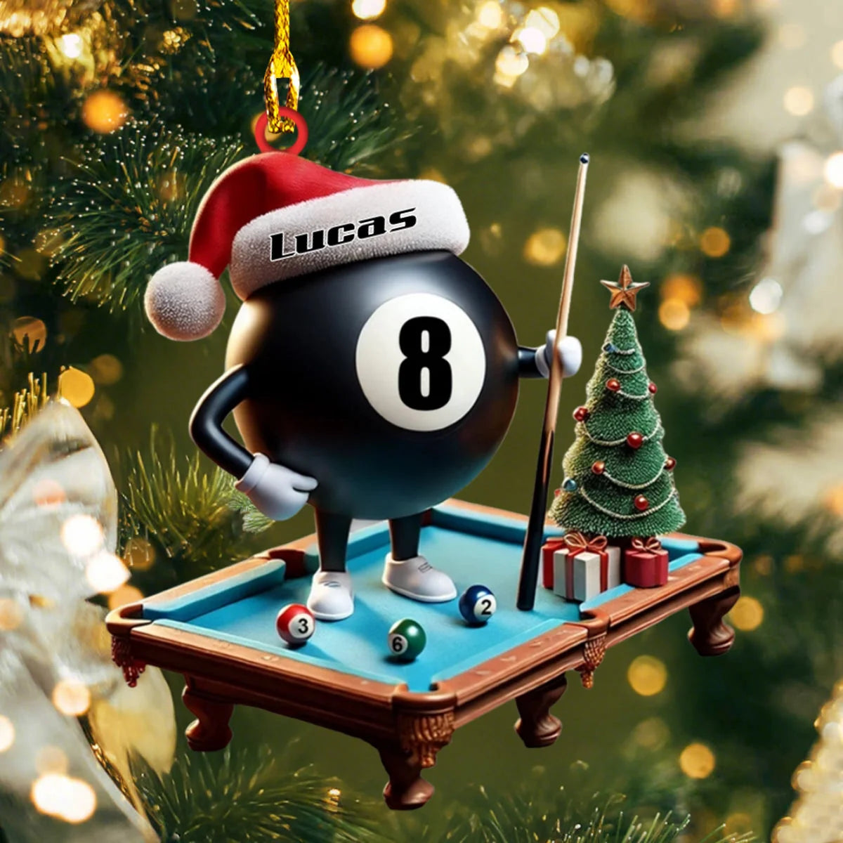 Personalized Billiard Player Name Christmas Acrylic Ornament - Custom Pool Ball Keepsake Gift