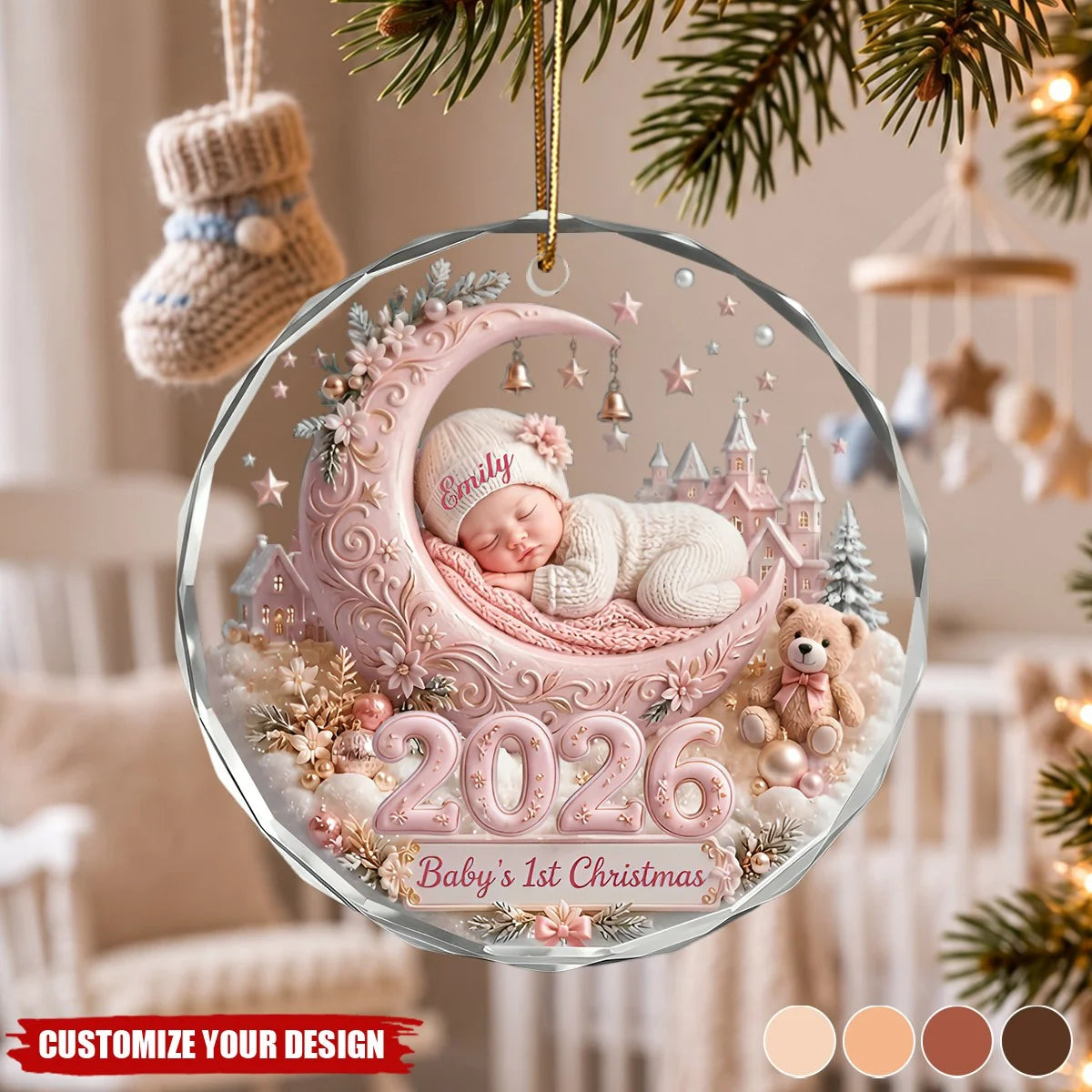Baby's 1st Christmas Personalized Glass Ornament - Custom Keepsake Gift for New Mom