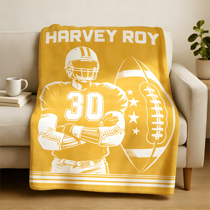Personalized Football Player Blanket - Custom Name Jersey Number for Son Dad Fan