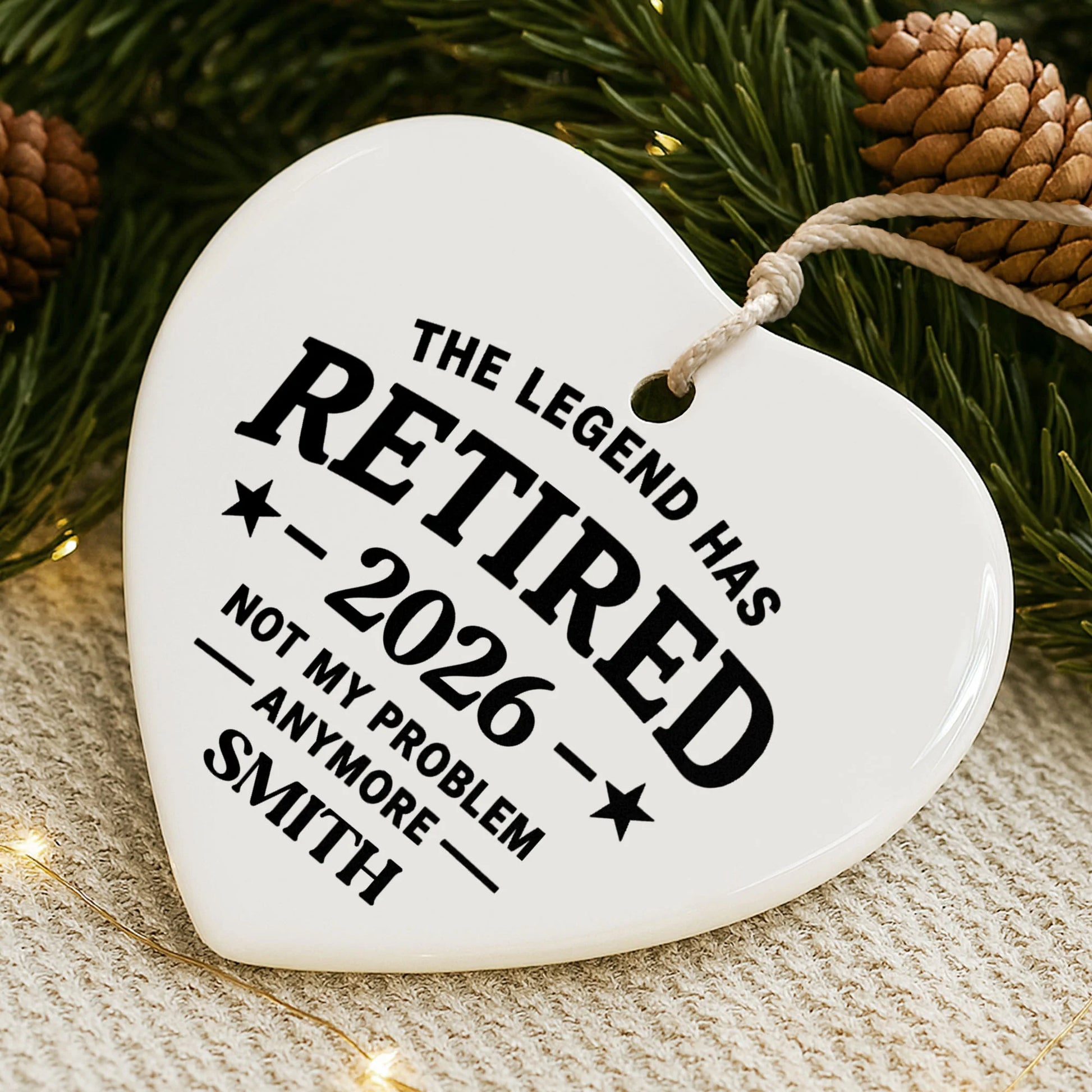 Funny retirement ceramic ornament with quote The Legend Has Retired Not My Problem Anymore for retirees image 8