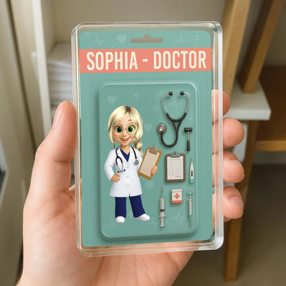 Personalized doctor acrylic plaque featuring a custom cartoon character and stethoscope design for medical professionals