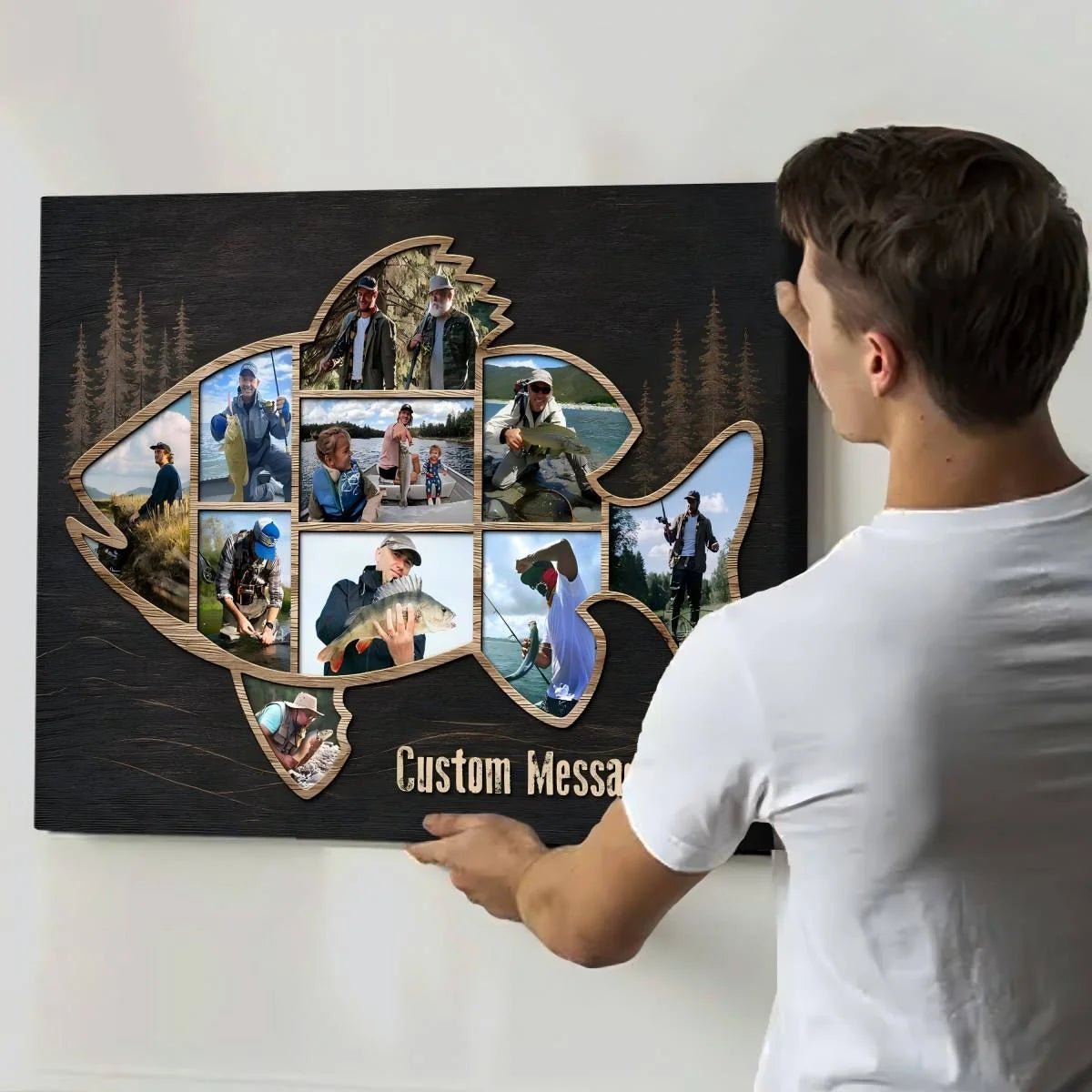 "Dad's Fishing Legacy" Personalized Fish Shape Photo Canvas / Poster - Custom Keepsake Gift for Cabin Decor
