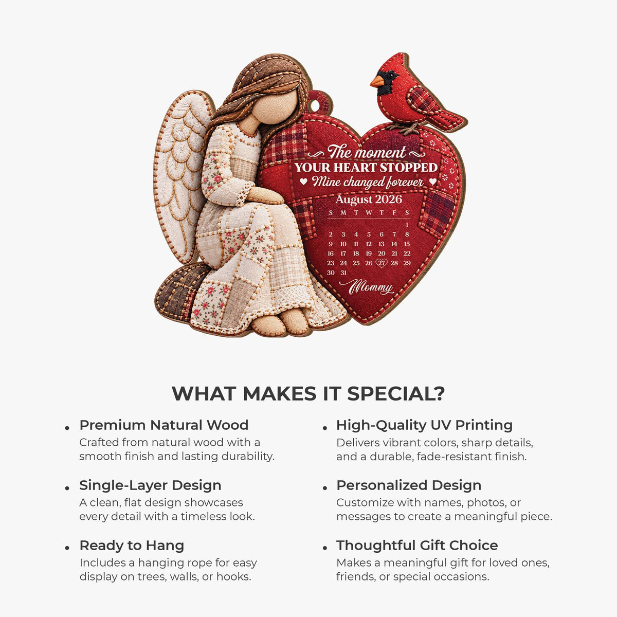 The Moment Your Heart Stopped Mine Changed Forever - Personalized Memorial Wooden Ornament for Mom Grandma