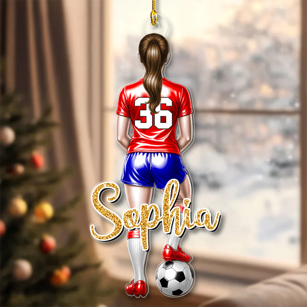 Acrylic Ornament material and size view - Personalized Soccer Player Ornament
