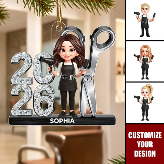 Personalized Hair Stylist Acrylic Ornament - Custom Hairdresser Christmas Gift for Salon Beauticians