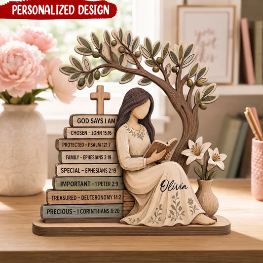 God Says I Am Personalized Wooden Block - Christian Bible Verse Faith Decor Gift