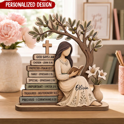 God Says I Am Personalized Wooden Block - Christian Bible Verse Faith Decor Gift