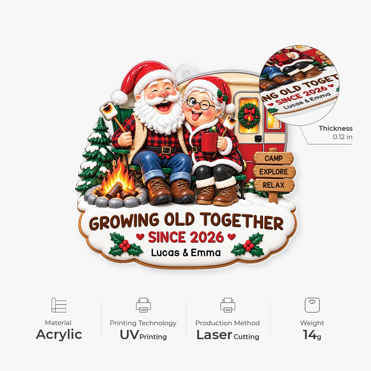 "Growing Old Together" Personalized Camping Acrylic Ornament - Christmas Gift for Couples
