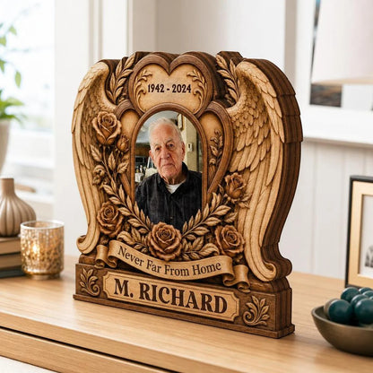 Never Far From Home Personalized Memorial Wooden Block - Custom Photo Keepsake for Family