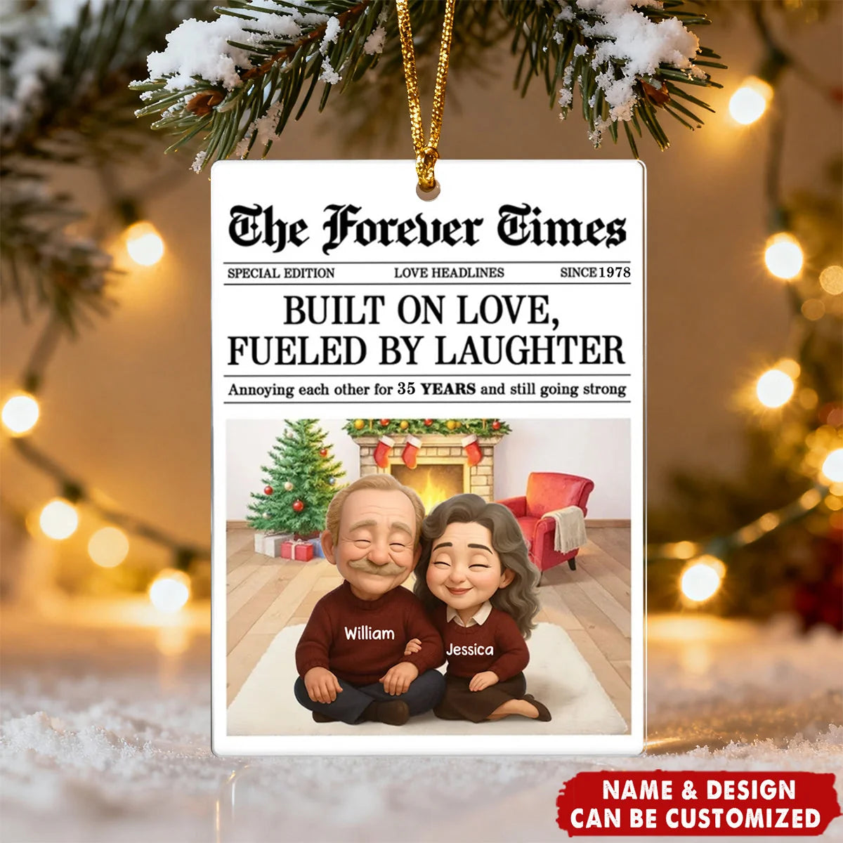 "Built On Love Fueled By Laughter" Personalized Acrylic Ornament - Anniversary and Christmas for Couples