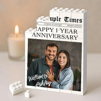 "The Couple Times" Custom Newspaper Photo Building Brick - Personalized Couple Anniversary Keepsake Gift
