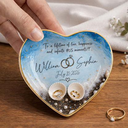 Personalized couples jewelry dish with heart ocean design and custom ring holder gift image 6