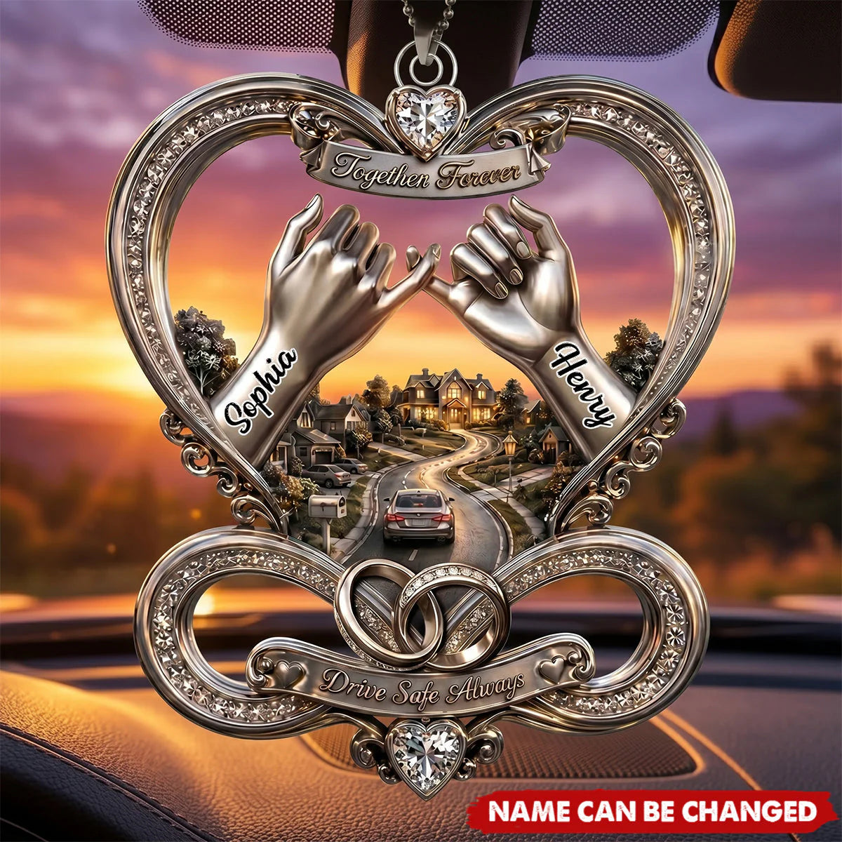Custom Infinity Car Ornament for Couples with personalized design details for meaningful gifting