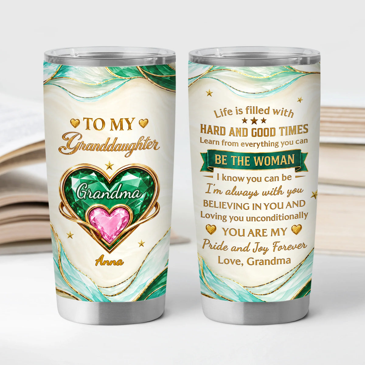 "To My Daughter" Personalized Emerald Heart Tumbler - Heartwarming Gift for Your Daughter