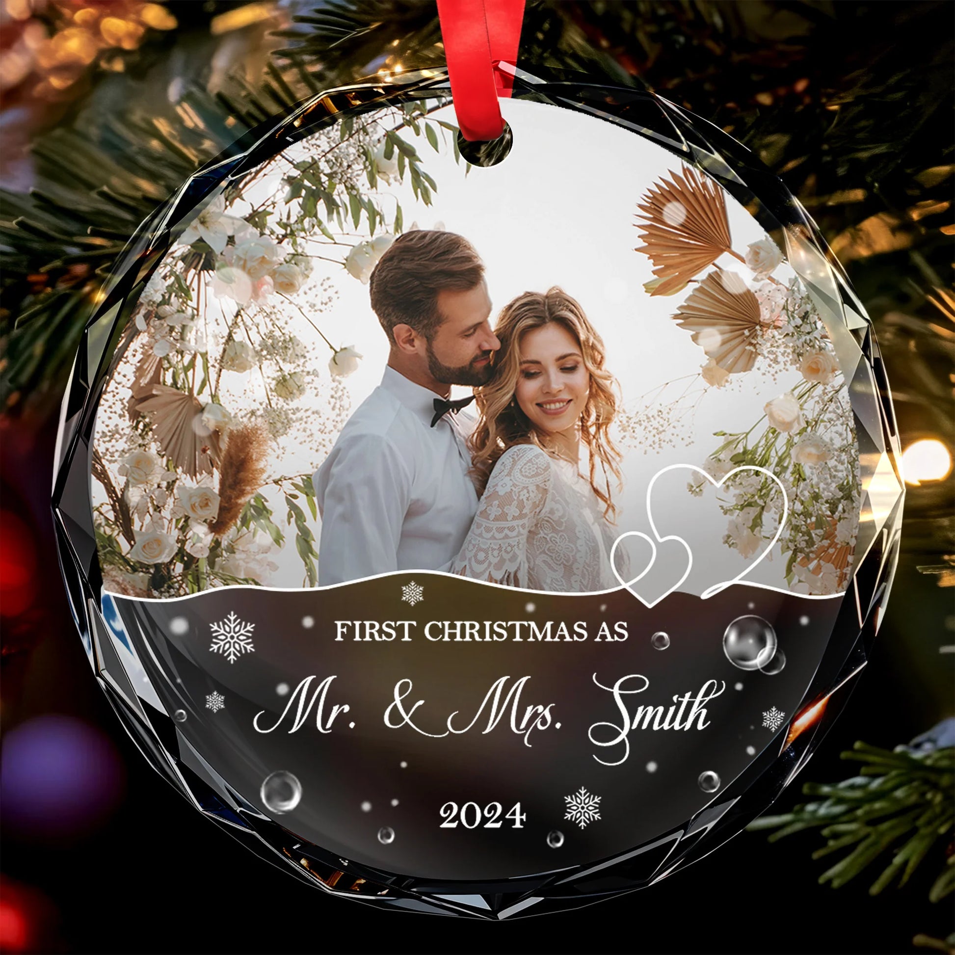 First Christmas As Mr. & Mrs. Personalized Glass Ornament - Custom Couple Photo Keepsake