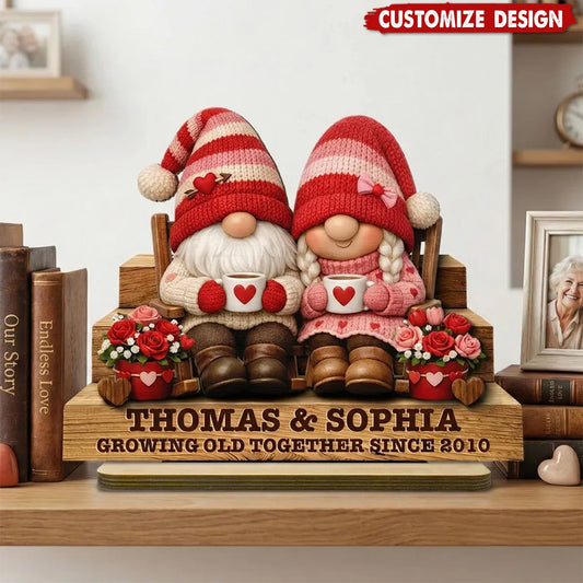 Growing Old Together Personalized Wooden Plaque for Couples - Custom Gnome Anniversary Gift