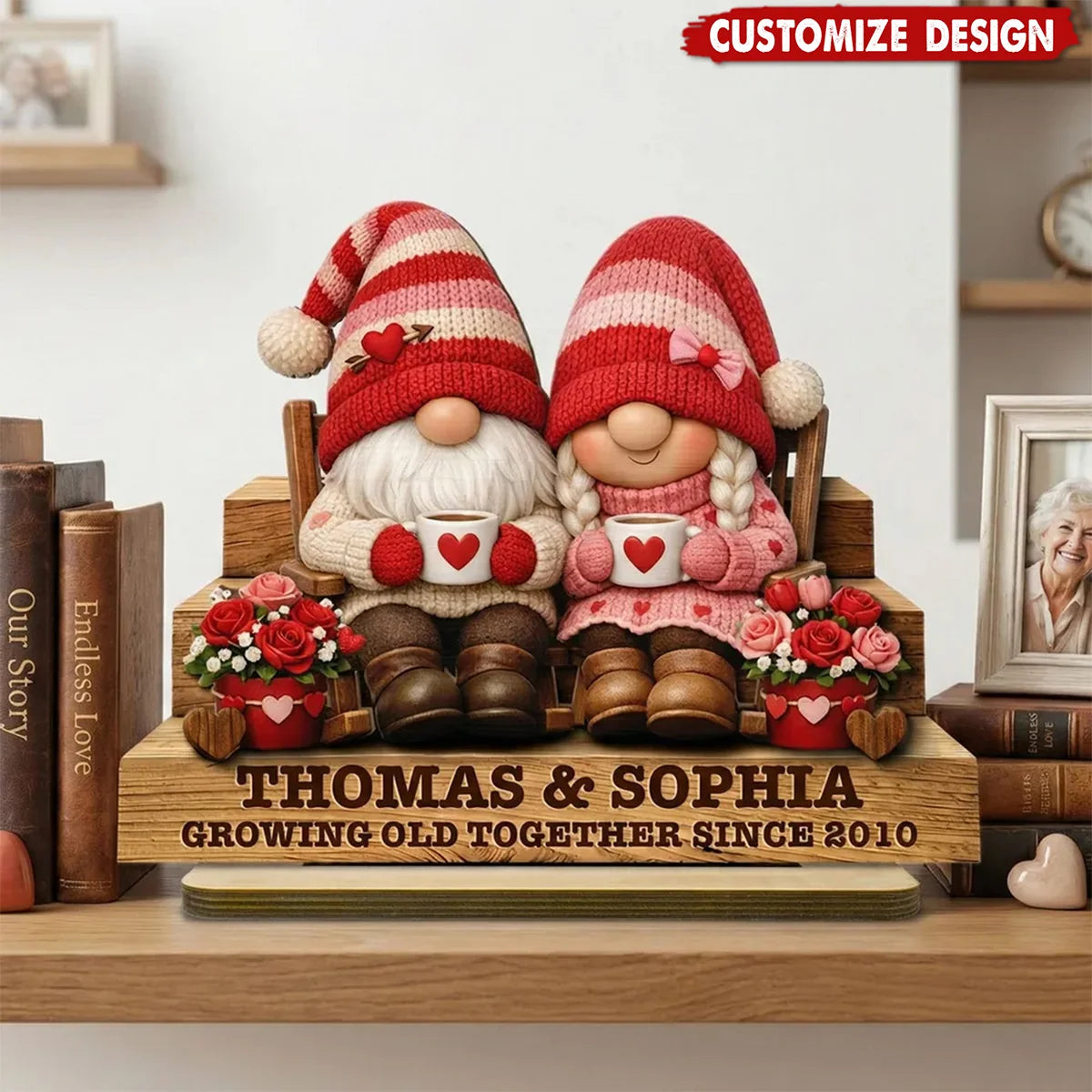 Growing Old Together Personalized Wooden Plaque for Couples - Custom Gnome Anniversary Gift