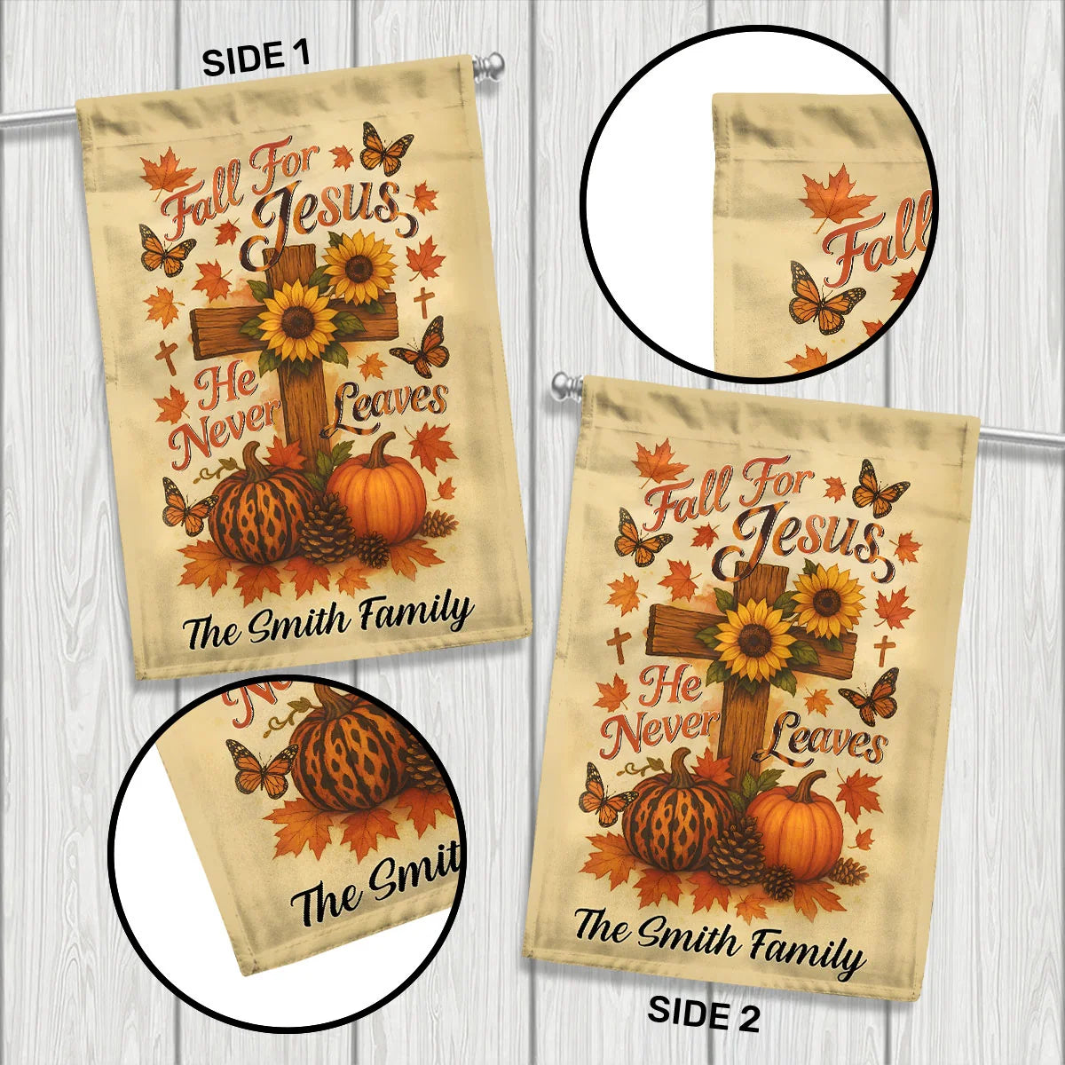 "Fall For Jesus He Never Leaves" Personalized Garden Flag - Custom Christian Family Gift