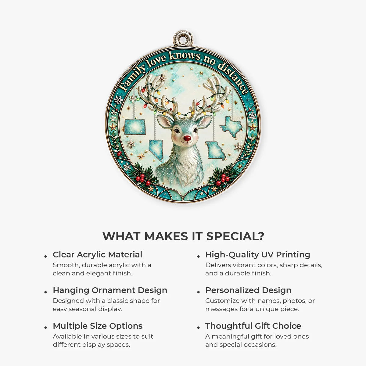 "Family Love Knows No Distance" - Personalized Long Distance Family Acrylic Ornament