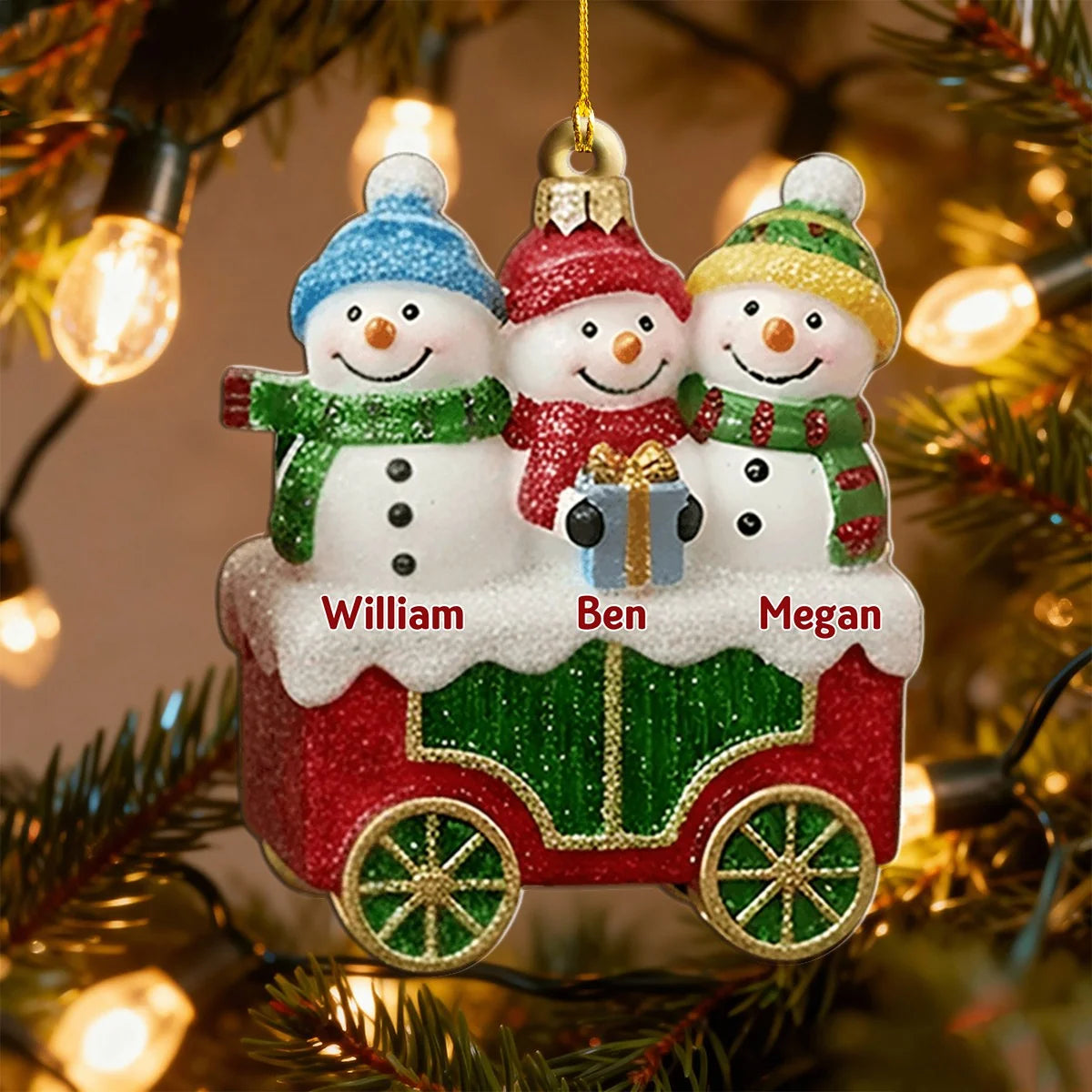 Family Christmas Train Personalized Wooden Ornament - Custom Holiday Keepsake Gift