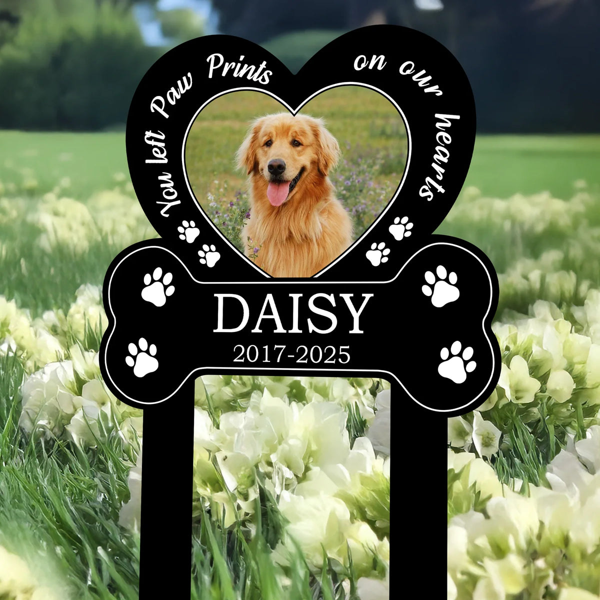 You Left Paw Prints On My Heart - Personalized Dog Photo Memorial Garden Stake for Yard