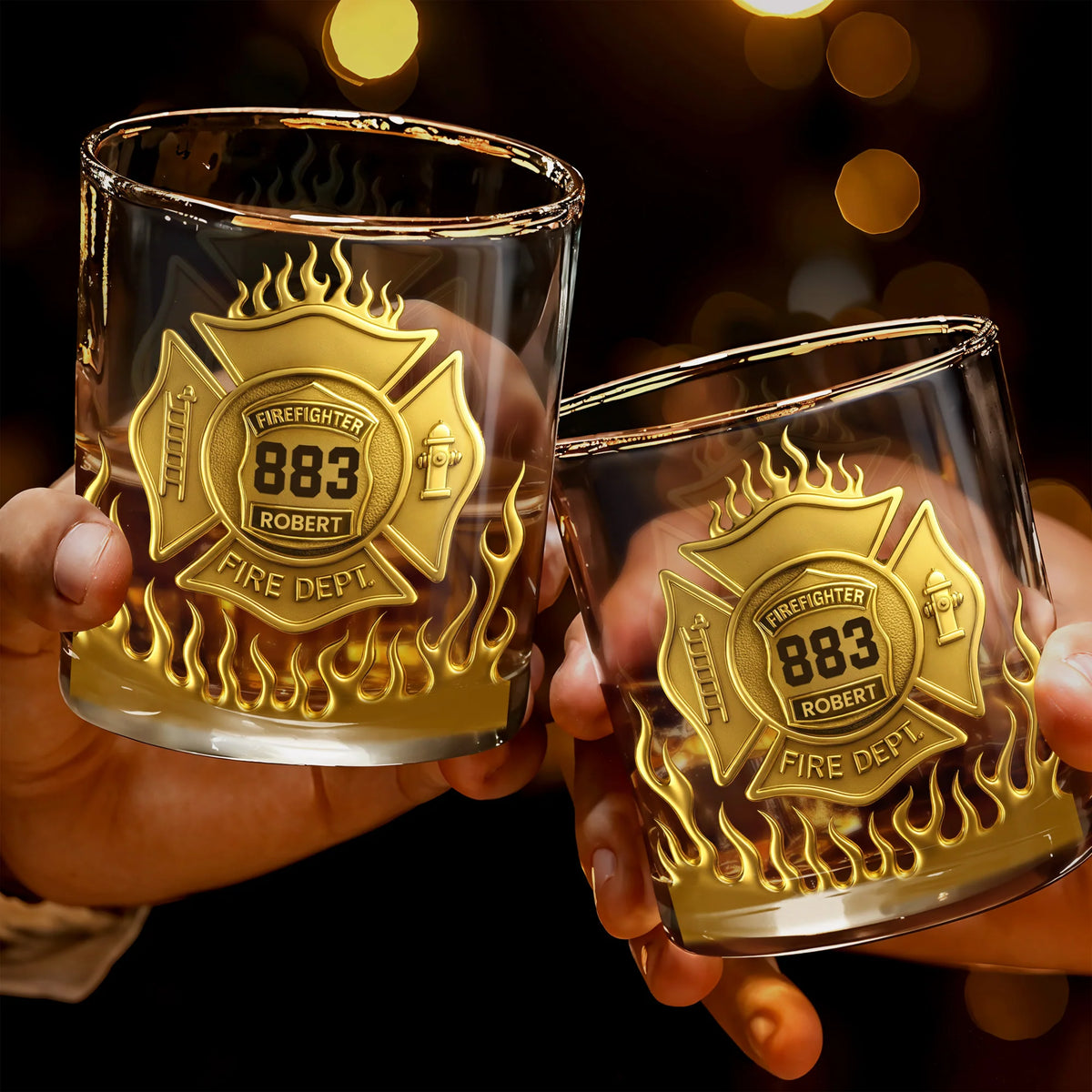 Fire Dept Badge Personalized Whiskey Glass for Firefighter - Custom Retirement Gift