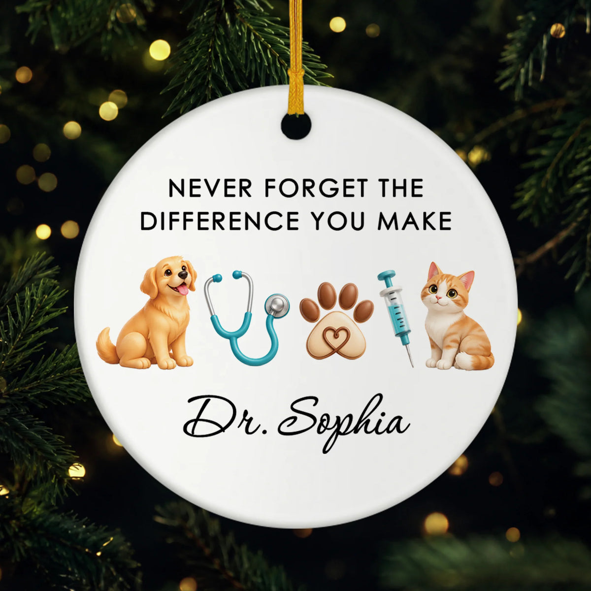 Never Forget the Difference You Make - Personalized Veterinarian Ceramic Ornament Gifts for Vet