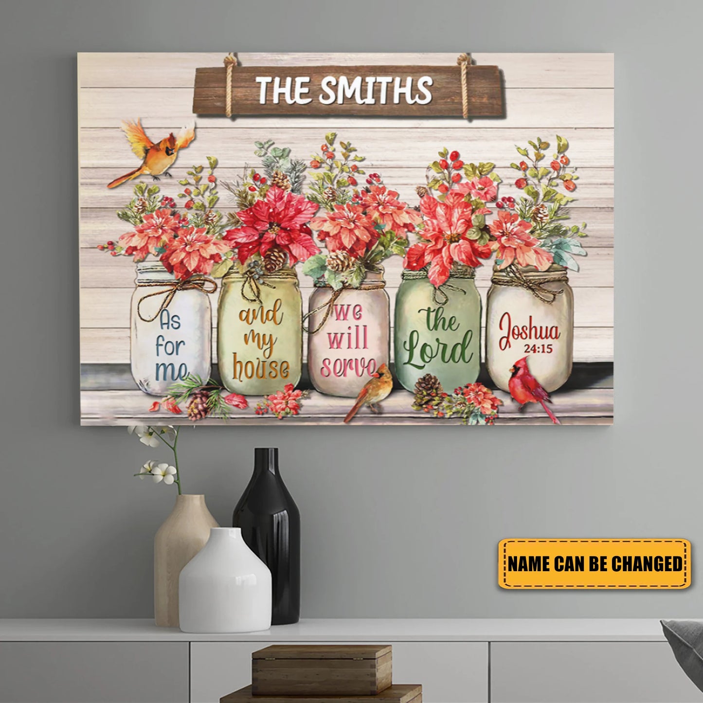 "As For Me And My House" Personalized Canvas / Poster Art - Custom Scripture Cardinal Family Name Wall Decor