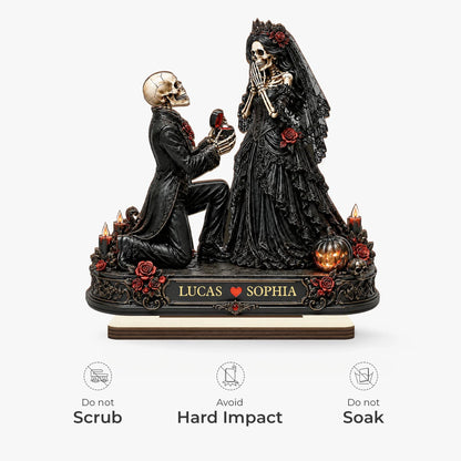 Personalized Skeleton Proposal Couple Wooden Plaque - Custom Gothic Halloween Gift