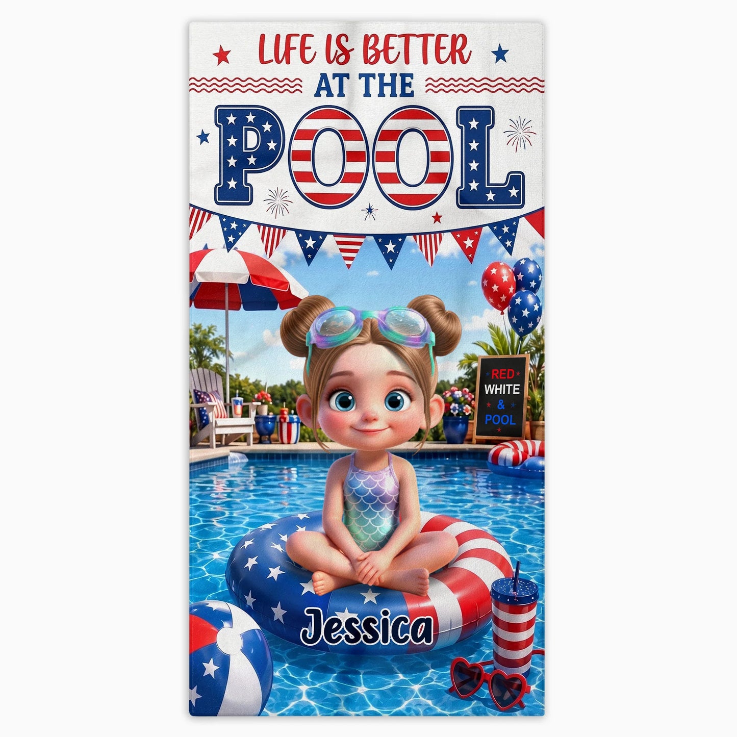 Personalized Patriotic Girl Pool Beach Towel for Daughter/Granddaughter image 9