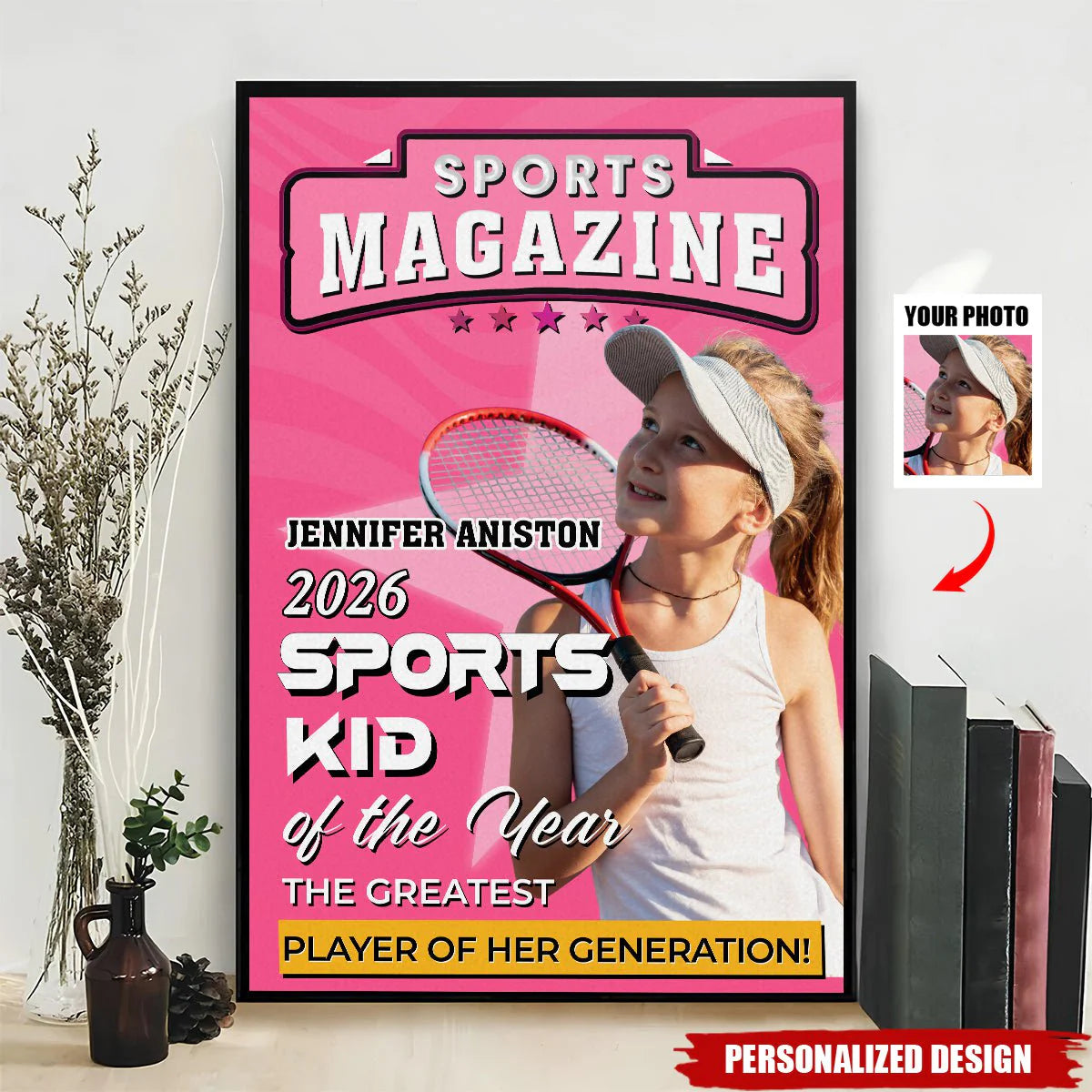 Custom youth sports poster featuring a personalized kid athlete design on a high-quality canvas print.
