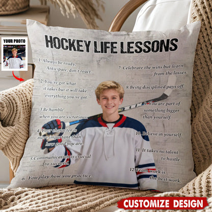 Personalized Hockey Life Lessons Photo Pillow for Son/Grandson
