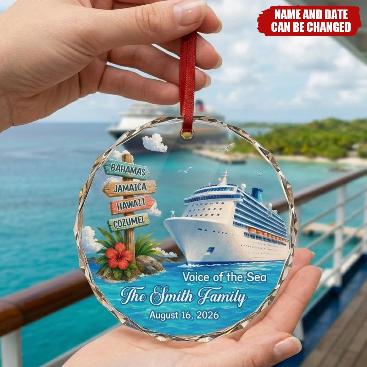 Voice of the Sea Personalized Cruise Glass Ornament - Custom Family Cruise Vacation Keepsake Gift